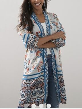 Chico’s Floral Barrel Sleeve Duster Size 12